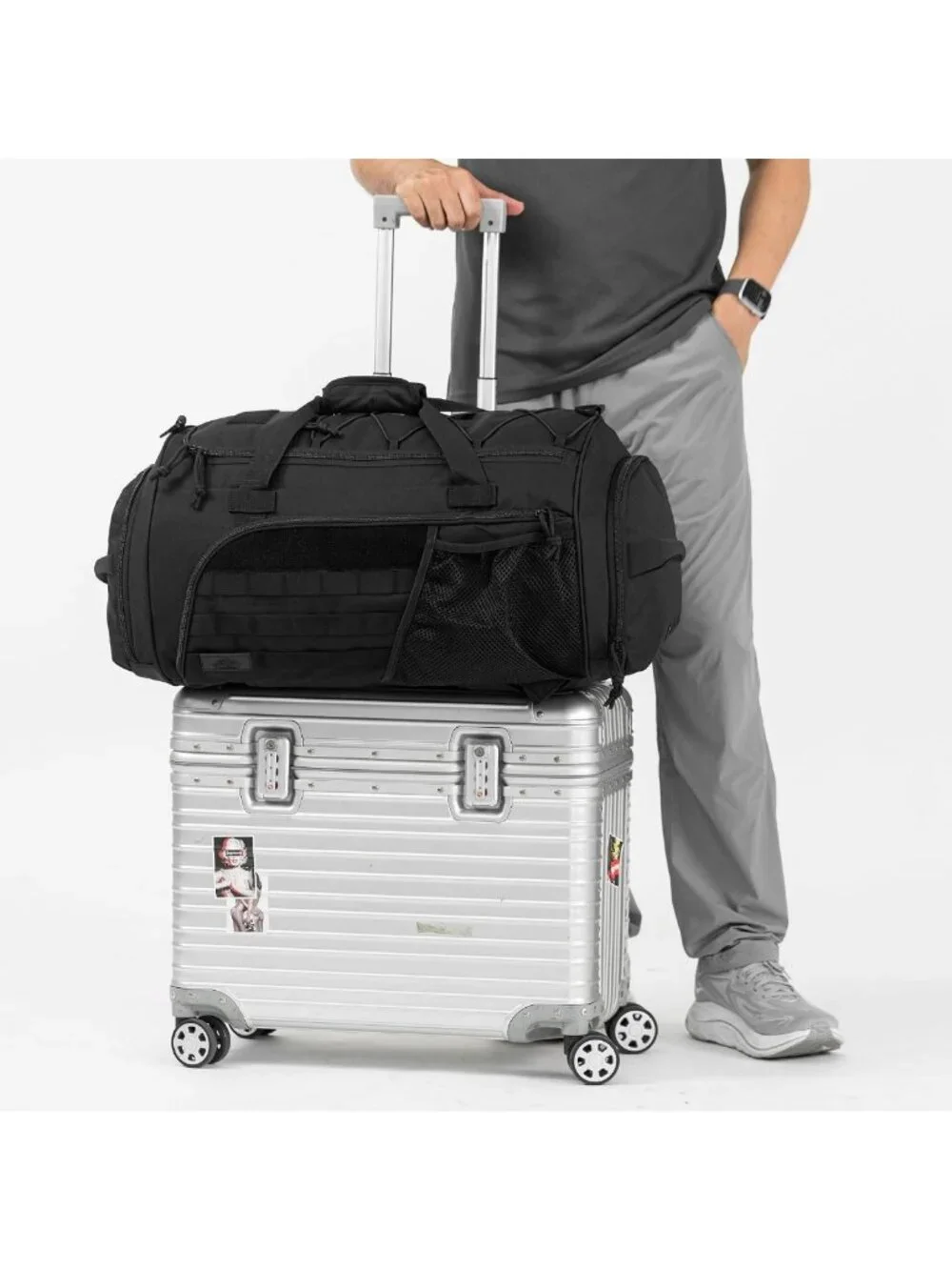 Heavy Duty Military Duffle Gym Bag, 60L Weekender Backpack with Shoe Compartment